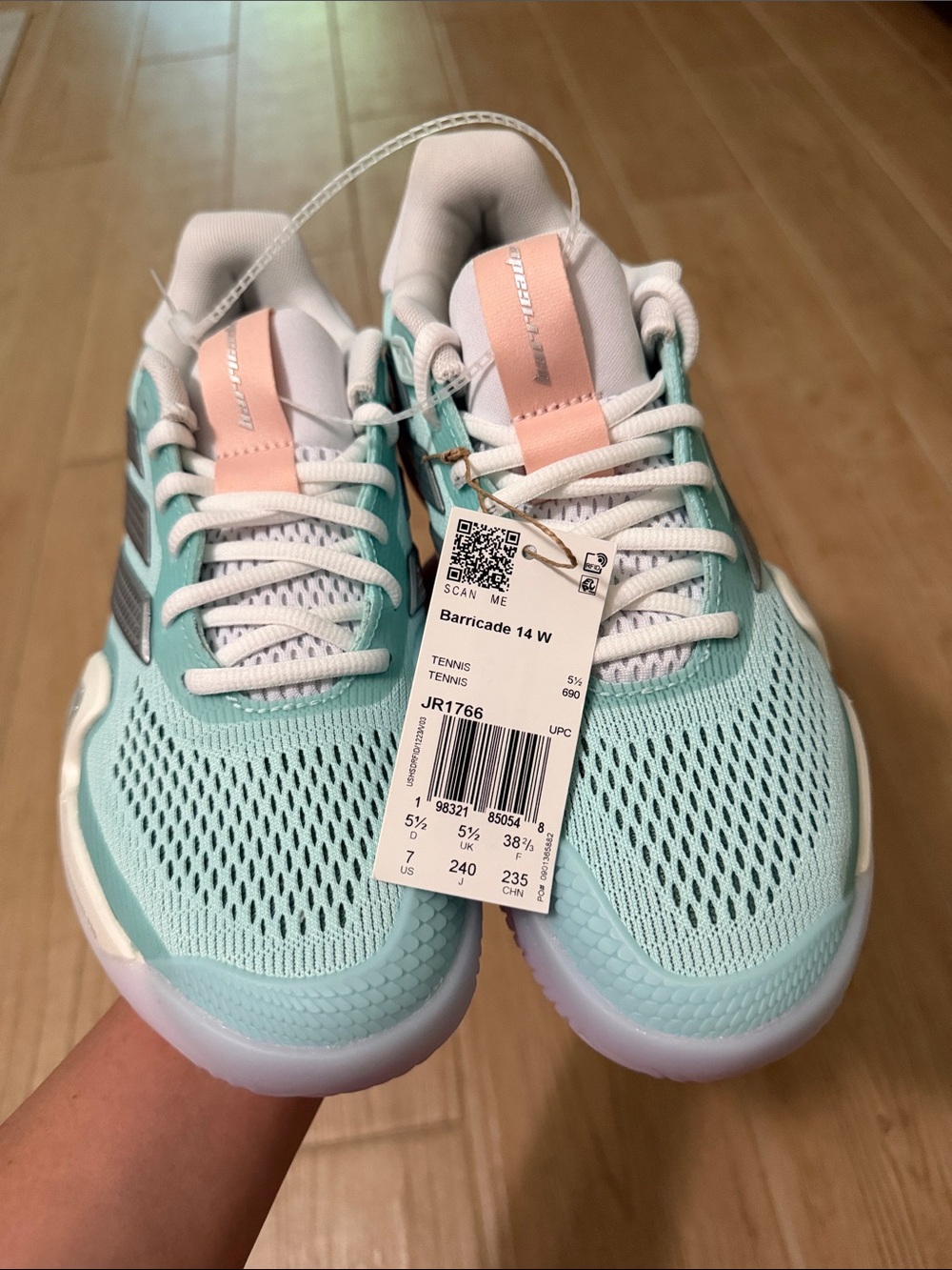 Adidas Women’s Barricade 14 Mint Green and Pink Tennis Shoes size 7 NWT